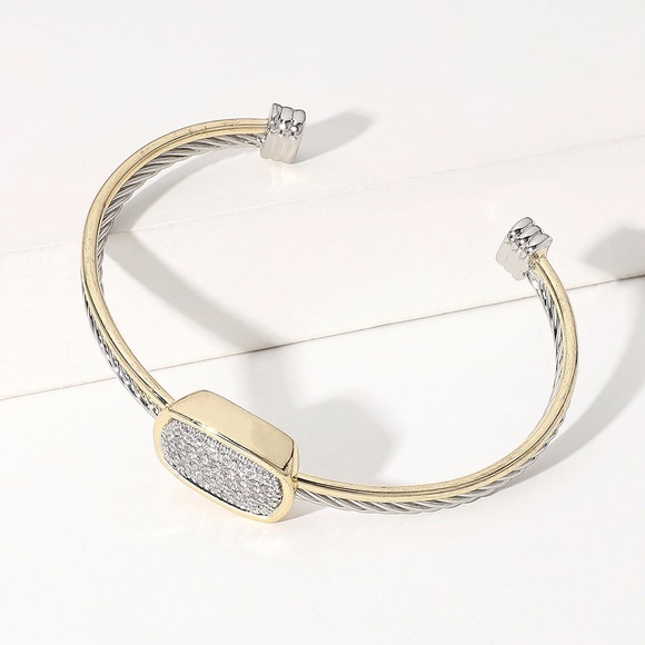 Two Tone Oval Embellished Pave Cable Cuff - Picture 5 of 5